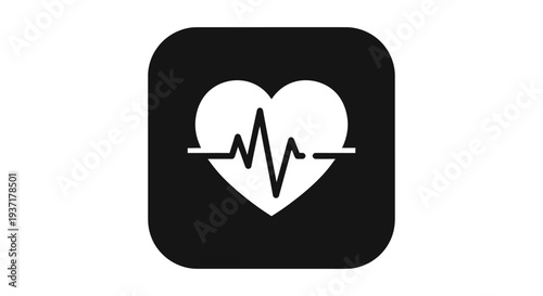 Heartbeat Icon with Cardiogram Line on Black Square Background