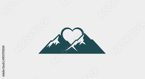 Heart shaped love symbol over mountain peaks, outdoor adventure