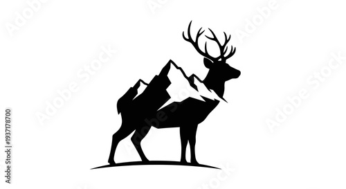 Majestic Elk Silhouette Merged with Mountain Peaks