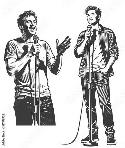 Young Man Performing with Microphones on Stage