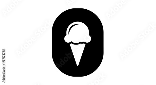 Minimalist black and white icon of an ice cream cone in a rounded rectangle shape