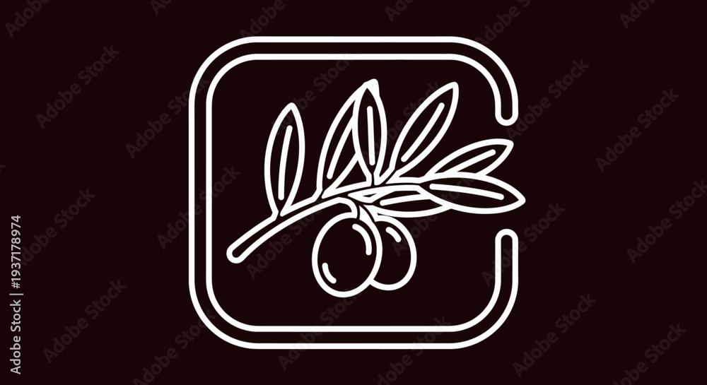Fototapeta premium Minimalist Olive Branch Icon on Dark Background