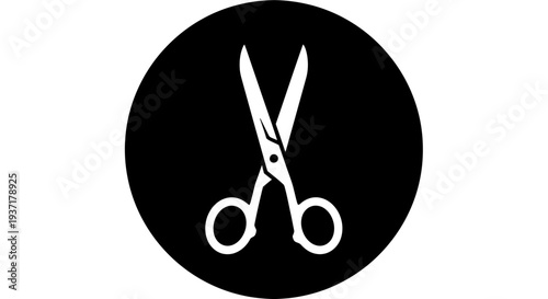 Minimalist Icon of Scissors in a Black Circle
