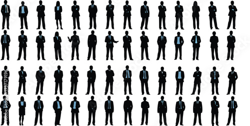 Business people silhouettes collection with standing men and women in formal suits corporate professionals vector illustration set