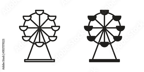 Ferris wheel icon with editable stroke and solid design vectors