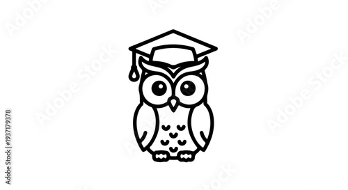 Minimalist Line Art of a Wise Owl Wearing a Graduation Cap