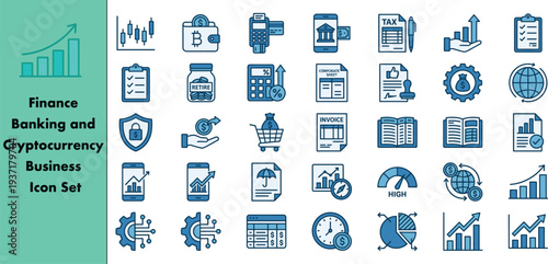 Business and finance icon set for banking tax and money management