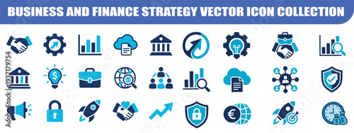 Business and finance icon set for corporate strategy and growth planning