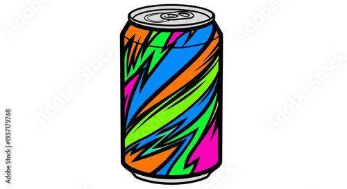Colorful soda can illustration closeup.
