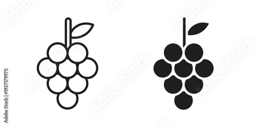 Grape icon with editable stroke and solid design vectors