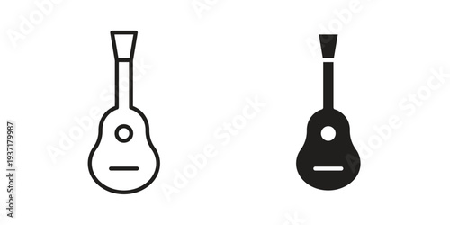 Guitar icon with editable stroke and solid design vectors