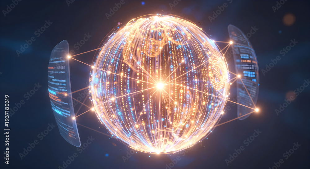 Fototapeta premium A sphere with glowing lights and a blue background