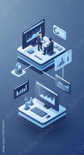 Businessmen Analyzing Data With Charts On Screens In Office Setting