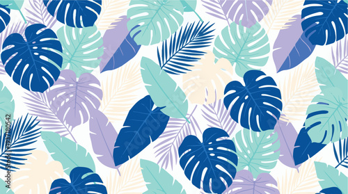 Colorful tropical leaves seamless pattern on white background