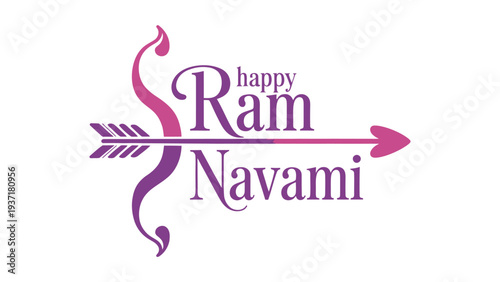 happy ram navami festival greeting with bow and arrow symbol, creative hindu religious typography design celebrating the birth of lord rama