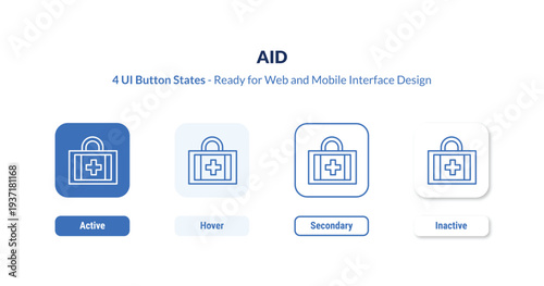 aid 4-state UI button. Outline icon kit from dentist collection. Thin linear aid, medical, care editable vector. Minimal aid sign for web and mobile interface
