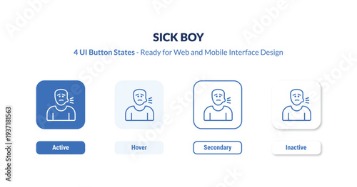 sick boy 4-state UI button. Outline icon kit from dentist collection. Thin linear sick boy, boy, character editable vector. Minimal sick boy sign for web and mobile interface