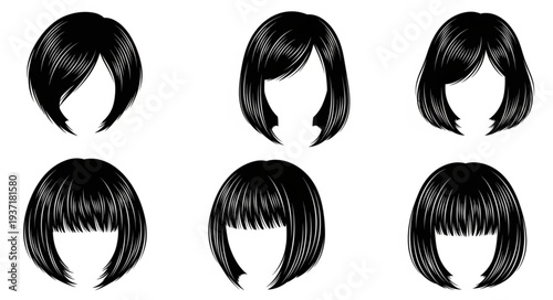 Six Different Styles of Black Bob Haircuts Illustrated.