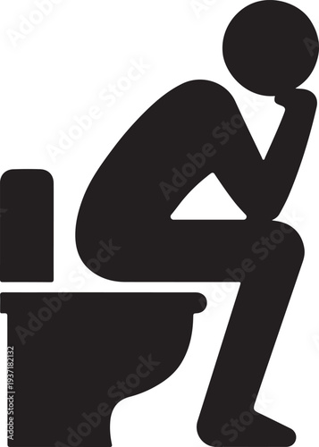 The Thinker on Toilet Icon Minimalist Philosophical Bathroom Humor Vector Illustration