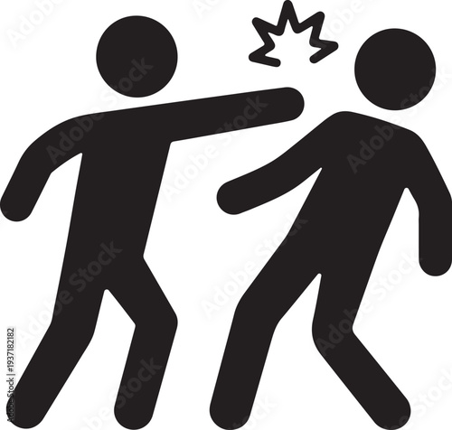 Man Punching Another Person Silhouette Fighting Icon Street Brawl and Physical Conflict Vector Illustration