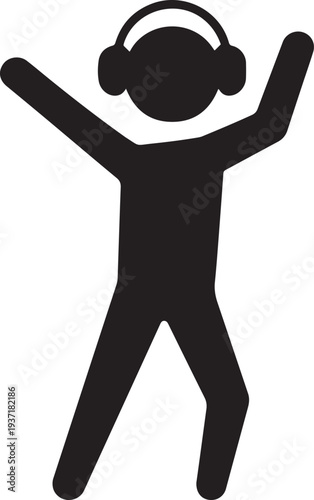 Man Wearing Headphones Dancing Silhouette Joyful Music Listener DJ and Celebration Vector Icon