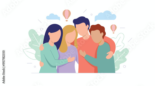 Diverse group of friends embracing, showing support and togetherness
