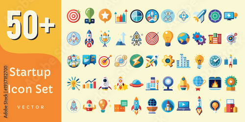 Startup Icon Set – Colorful Business and Technology Vector Icons