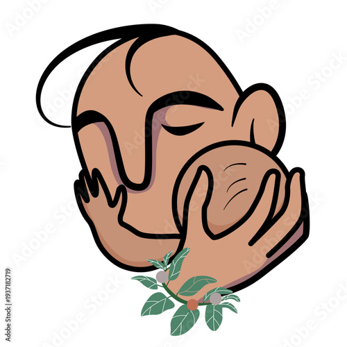 Multicultural father embracing his child. Diverse skin tone minimalist illustration