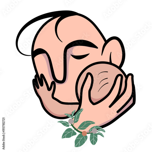 Caucasian father holding his baby in a minimalist vector style. Modern fatherhood and love