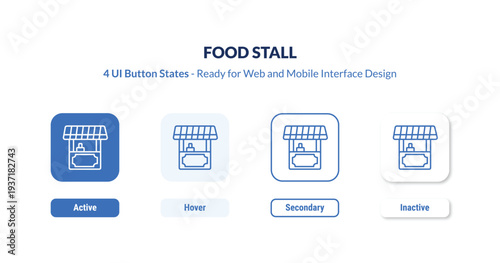 food stall 4-state UI button. Outline icon kit from culture collection. Thin linear food stall, stall, stand editable vector. Minimal food stall sign for web and mobile interface