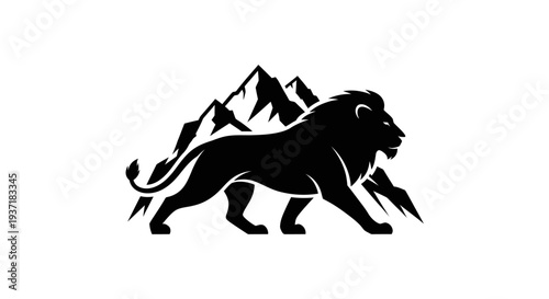 Lion silhouette and mountain peaks