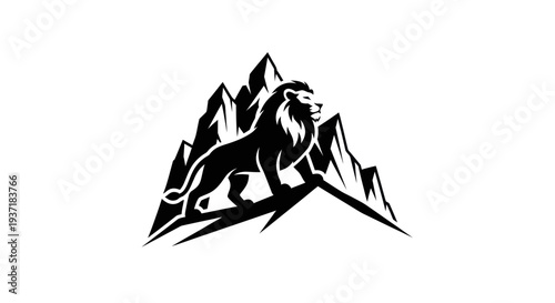 Lion silhouette on mountain peak