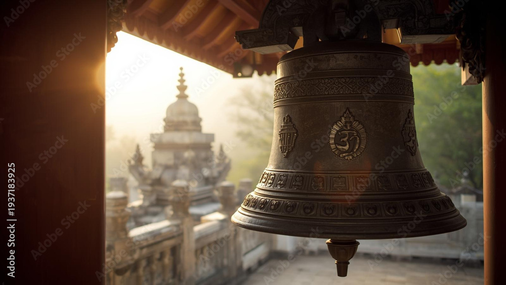Fototapeta premium Bronze Temple Bell with Om Symbol