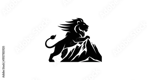 Lion silhouette on rock formation