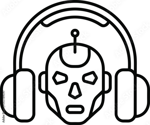 AI robot voice assistant icon, artificial intelligence chatbot headset support technology concept digital communication bot vector line illustration