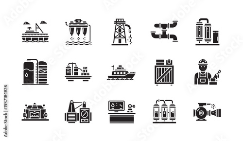 Oil and gas industry icons set for energy projects