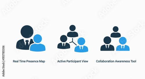 Collaborative Networking Icons for Real Time Presence Map Active Participant View and Team Coordination Awareness Tools
