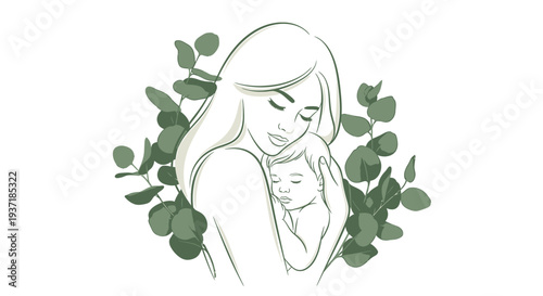 Woman with Long Hair and Leaves.