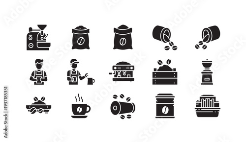 Coffee shop icons set with coffee makers and cups