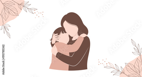 Mother Hugging Child Tenderly and Lovingly.