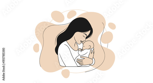 Mother Breastfeeding Baby Illustration Simple Line Art.