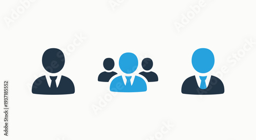Diverse team icon set: men in suits, business group, collaboration concept, leadership, human resources, employees, colleagues, partnership