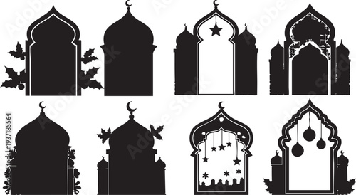 Vintage vector illustration of London landmarks and monuments featuring a set of city architecture silhouettes with European building icons and world travel symbols