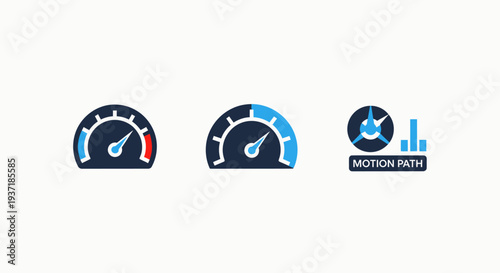 Speedometer icons: speed, velocity, performance, motion path, gauge, meter, acceleration, driving, speed control, rapid progress, measurement
