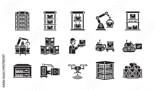 Logistics and supply chain management icons set