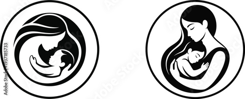 Mother, baby, love, motherhood, maternal, care, parent, child, bond, nurturing, woman, family, icon, maternity, infant, protection, tender, embrace, silhouette, illustration