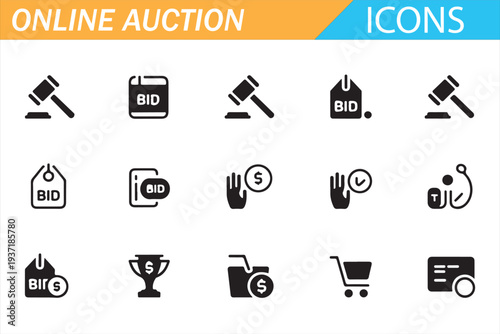 Online Auction Line Icons Set Vector Symbols for Bidding Marketplace and Ecommerce