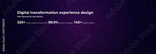 Digital Transformation Experience Design Interface UI UX SaaS Dashboard Metrics Components Tokens Coverage Purple Blue Neon Circles Pattern Abstract Background Vector Illustration