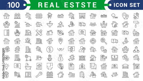 Real Estate and Property Investment solid icon set. Contains symbols for For Sale Sign, Mortgage, Smart Home, and Solar Panel. Flat vector design for real estate listings and property marketing.