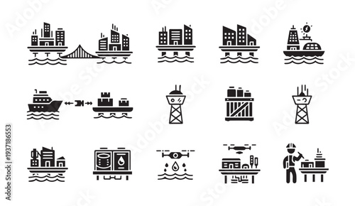 Industrial icons for logistics and transportation concepts